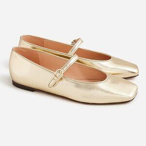 J. Crew Anya Mary Jane Gold Flats Metallic Size 9.5 BT900 Holiday Festive Party